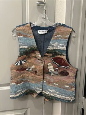 On The Verge Women's Beachscape Tapestry Vest in Blue and Brown